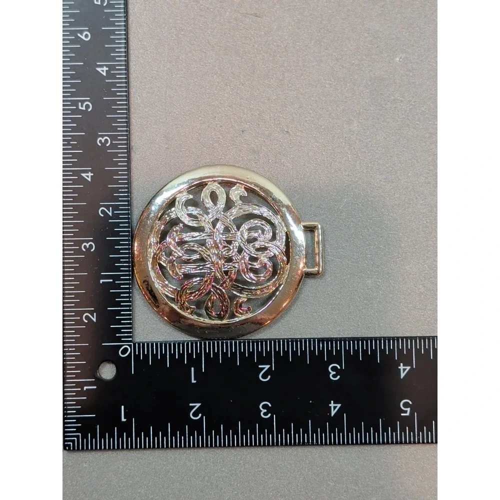 Vtg Silver Tone Filigree Connector Clasp Round Openwork 917 Cloak Sweater 30mm